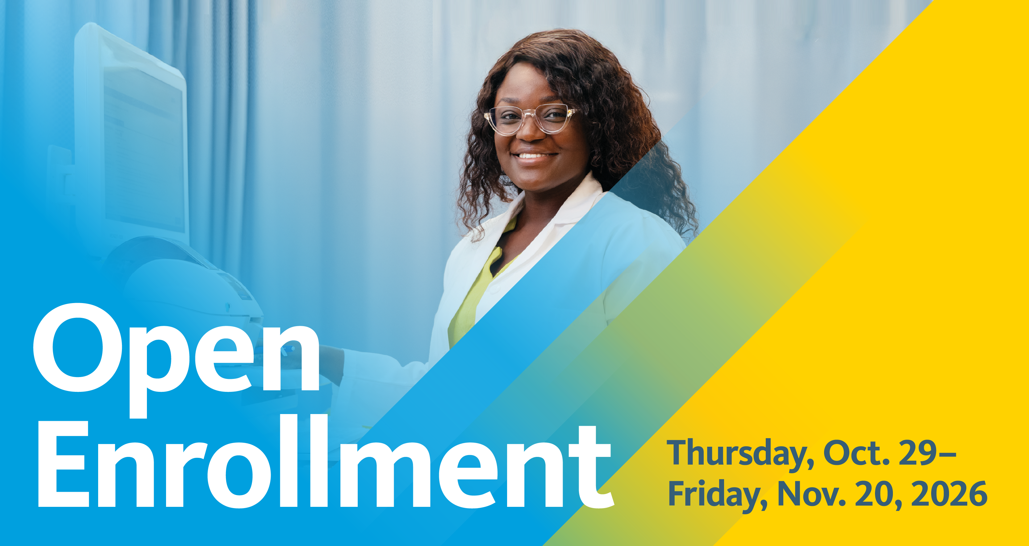 Open Enrollment Header with an African American Woman