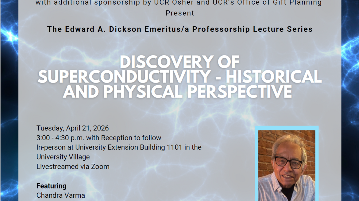 This image is an event flyer with blue background that shares the title of Dickson presenter Chandra Varma's Presentation, his profile photo and the April 21 event date. 