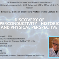 This image is an event flyer with blue background that shares the title of Dickson presenter Chandra Varma's Presentation, his profile photo and the April 21 event date. 